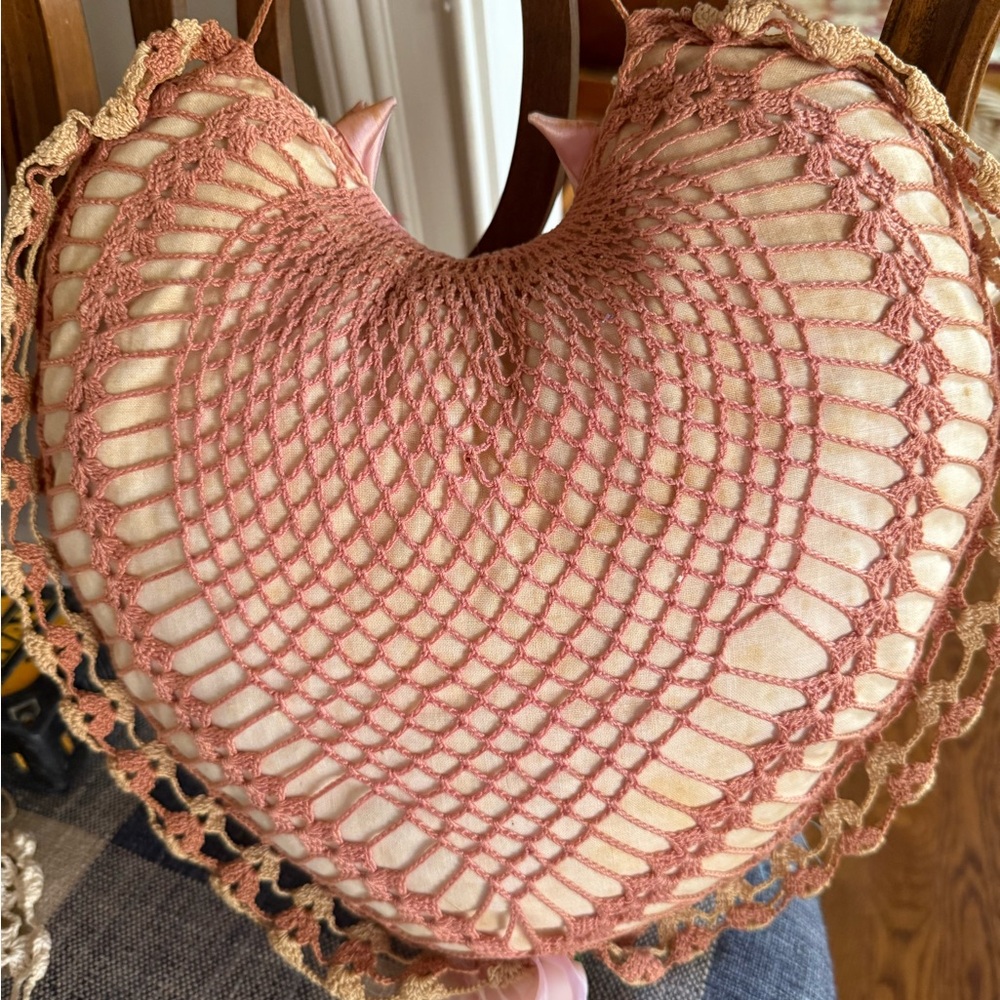 Heart-Shaped Pink Crochet Pillow